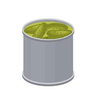 Canned cucumbers. Metal can with canned food vector