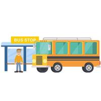 Bus. A passenger at a bus stop vector