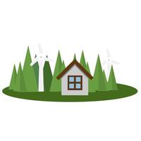 Landscape of a house with a windmill. Wind power generation vector