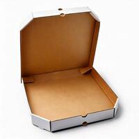 Empty open pizza box in an isolate white background photo