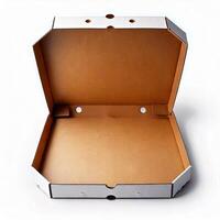Blank empty open pizza box in an isolate white background photo