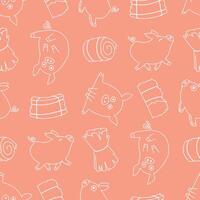 Outline Seamless Pattern of Pig Animal Hay Background for Fashion Wrapping Print Fabric vector