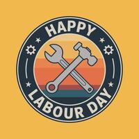 Retro Happy Labour Day Emblem With Crossed Wrench And Hammer Design vector