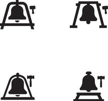 Collection Of Simple Bell Ringer Silhouette Icons With Hammer And Structure vector