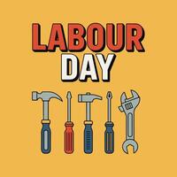 Labour Day Illustration With Tools Hammer Screwdriver And Wrench On Yellow Background vector
