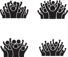 Crowd Cheering Silhouette Collection Of People With Raised Hands Celebrating Success vector
