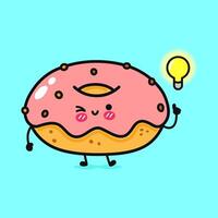 Adorable donut character with a lightbulb, symbolizing a brilliant idea and creativity. vector
