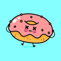 A friendly and expressive donut character is illustrated in a cute and simple cartoon style against a blue backdrop. vector