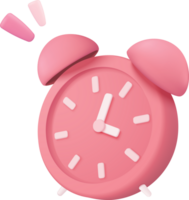 3d alarm clock icon. Pink watch minimal design concept of time. 3d pink clock isolate png