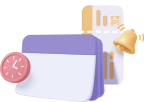 3d calendar marked date and time for reminder day. Calendar with 3d alarm clock for schedule png