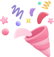 3d party poppers with flying confetti. Firecracker explodes with ribbon for surprise, winner, party png
