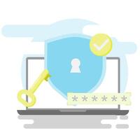 Concept of protection and Security of personal information data. Account protection. Authentication to access data. Flat style illustration. vector