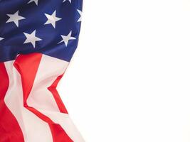Top view of the American flag on a white background. Space for text. photo
