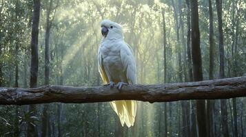 Cockatoo Perched on Branch in Australian Eucalyptus Forest photo