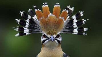 Eurasian Hoopoe Bird Close-Up Shot with Colorful Crest Display photo