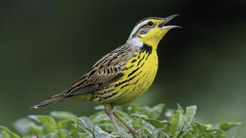 Western Meadowlark Singing in a Field of Wildflowers photo
