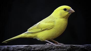 Bright Yellow Canary Singing on a Branch Close-Up Shot photo