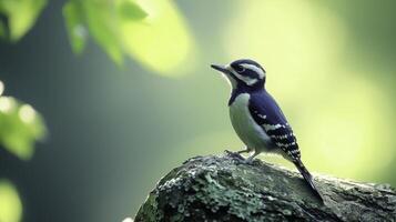 Tiny Woodpecker Perched on a Tree Branch in Soft Morning Light photo