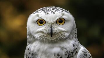 Close-Up Portrait of a Soft White Snowy Owl with Stunning Features photo