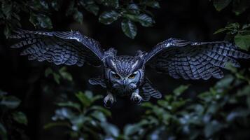 Breathtaking Owl Hunting at Dusk with Talons Extended in Natural Setting photo