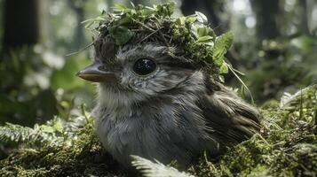 Charming Bird Surrounded by Greenery in Natural Habitat Setting photo