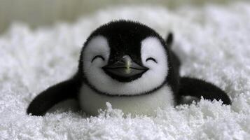 Happy Penguin Sliding on Its Belly Across the Snowy Landscape photo