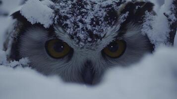 Portrait of a Soft White Owl Face in a Snowy Environment photo
