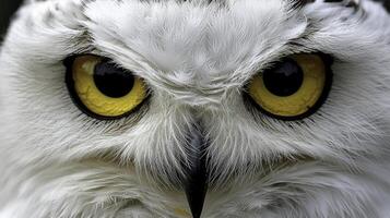 Detailed Portrait of a Soft-Faced Snowy Owl in Winter Setting photo