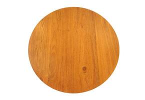 Top view of round wooden table isolated on white background. photo