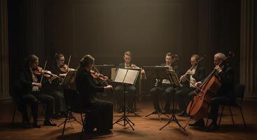 Orchestral Harmony - Musicians performing classical music on stage - Generated using AI photo