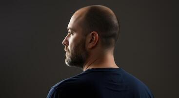 Contemplative man with a beard gazes into the distance - Generated using AI photo