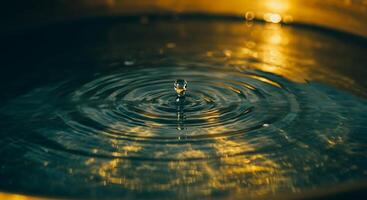 Capturing the stillness of a single water droplet creating ripples - Generated using AI photo