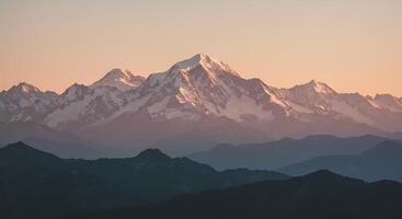 Serene Snow-Capped Peaks at Dusk - Generated using AI photo