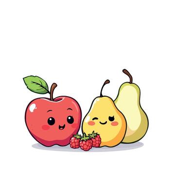A cartoon apple, pear and raspberry are sitting next to each other vector