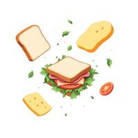 Sandwich with cheese, ham and tomatoes on a white background vector