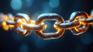 A closeup of a glowing tech metal chain link photo