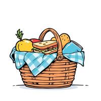 A basket with food and drinks in it vector