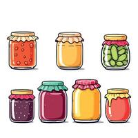 Jars of jam and jelly set illustration vector