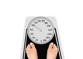A person standing on a scale with their feet on the top vector