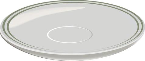 Empty saucer with green stripes resting on white background vector