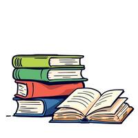 Vsai stack of colorful books with open book in front, celebrating reading and literature vector