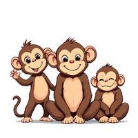 Three monkeys sitting together with one monkey looking up vector