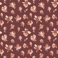 Magnolia flowers, seamless pattern. Modern minimalist style, blooming buds on a brown background. Floral design for textile, wrapping paper vector