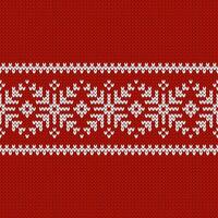 Scandinavian knitted seamless pattern. Norwegian native style sweater, ornament with snowflakes. Fair Isle design. Wool texture. Winter holiday background, red white vector