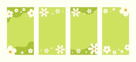Vertical green floral background with white flower and copy space. illustrations set for spring designs, invitations, and natural themes vector