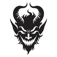 Creepy Devil Silhouette Art with Horns and Sharp Teeth vector
