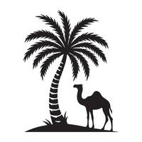 Camel and Palm Tree Silhouette Oasis Scene Download vector