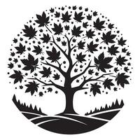 Circular Maple Tree Silhouette Illustration with Scenery vector