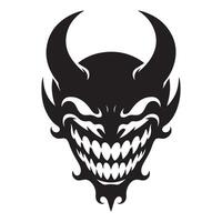 Terrifying Silhouette of Devil Face with Horns and Sharp Teeth vector