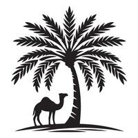 Simple Illustration of Camel and Palm Tree in Black Silhouette vector